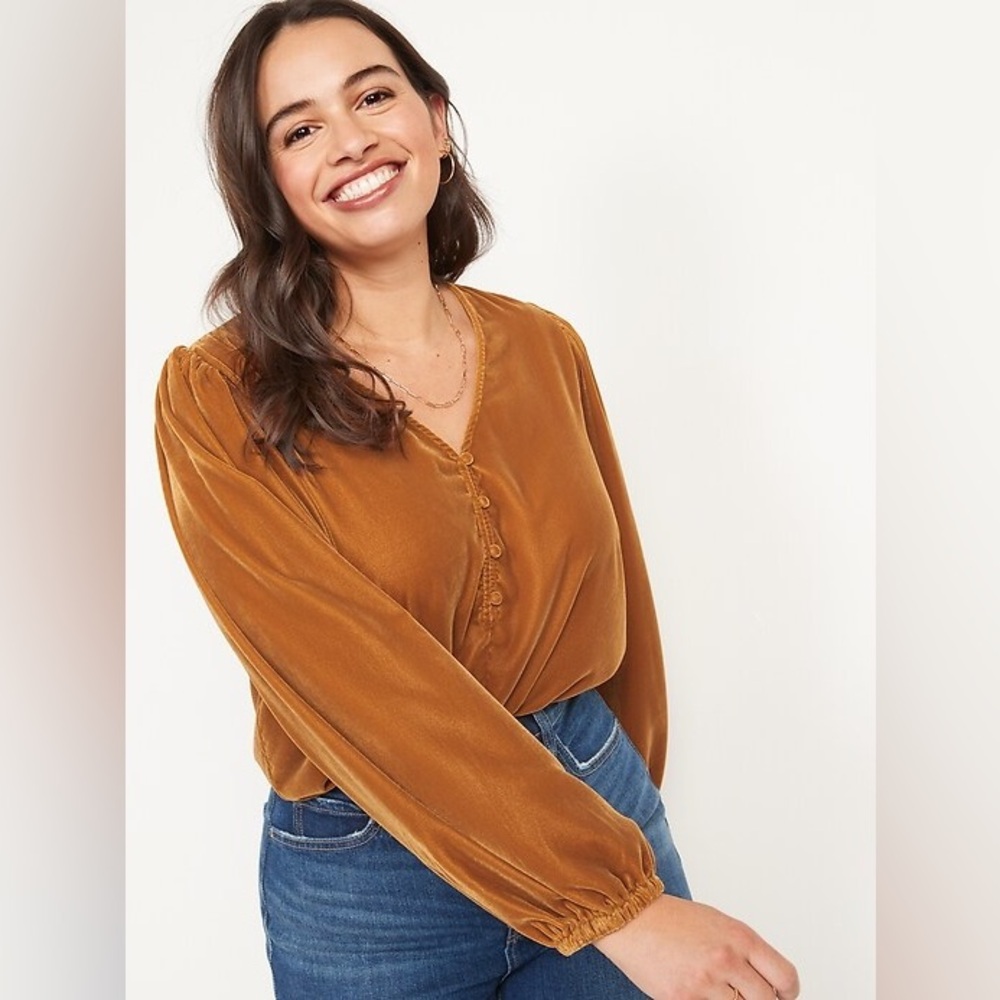 Old Navy Chaparral Long-Sleeve V-Neck Velvet Blouse Women’s Large Tall
